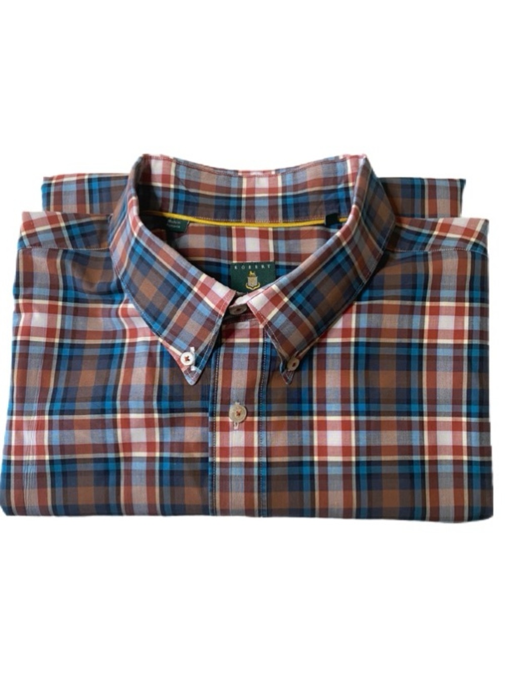 EUC Robert Talbott Plaid Button-Down Shirt - Blue & Brown  Size XXL 17 1/2”